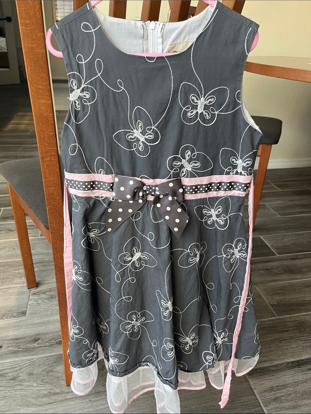 Gray & Pink Polka Dot Bow Girls' Party Dress